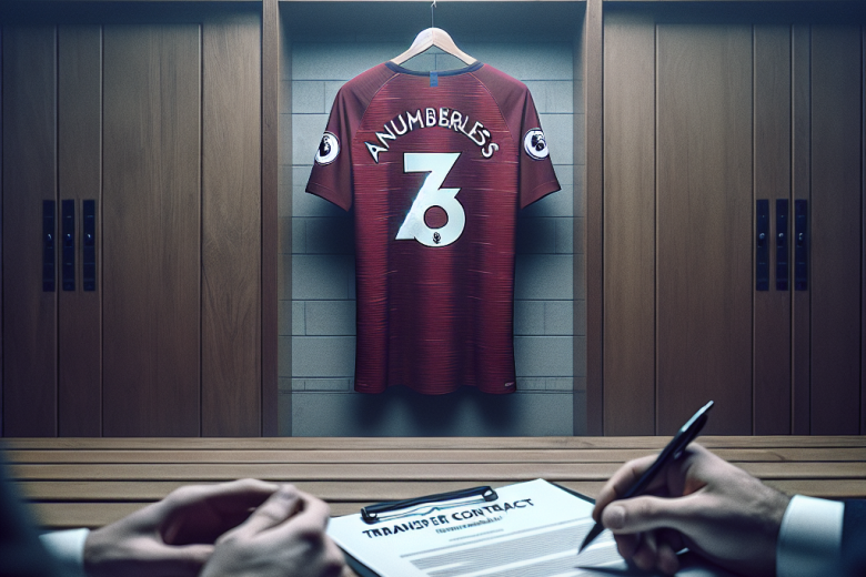 Symbolic Premier League transfer with new jersey and contract in locker room